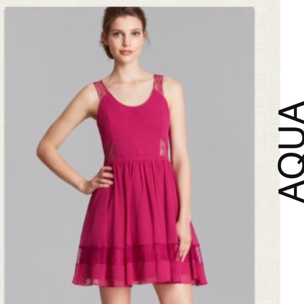 AQUA Dresses Fit & Flare Lace Embellished Dress in Fuchsia NWT Size 4